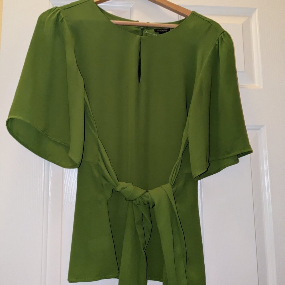 Ann Taylor Factory Olive Green Tie-Front Flutter Sleeve Blouse - Size M